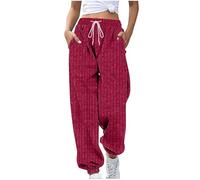 Petite Joggers for Women Thermal Trouser Knitted Ladies Tracksuit Bottoms Joggers for Womens Loose Fit Sports Pant with Pockets Wide Leg Jogging Pants Yoga Gym Workout Outfits Activewear Hot Pink
