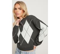 PixieGirl Grey Knitted Argyle Jumper Petite