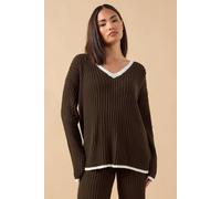 Petite Knitted V-Neck Jumper PixieGirl Chocolate 12-14