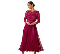 Petite Lace Contrast Bodice Dress Roman Wine 8