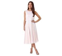 Roman Petite Lace Overlay Midi Dress for Women UK - Ladies Everyday Holiday Spring Summer Round Neckline Comfy Soft Evening Vacation Work Party - Petite Light Pink - Size 14