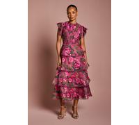 Petite Lace Trim Tiered Organza Midi Dress Coast Blush 6