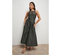 Petite Lace Yoke Jacquard Midi Prom Dress Oasis Charcoal 12