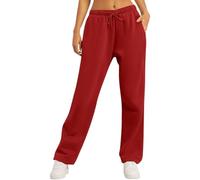 Petite Ladies Track Pants - Wide Leg Joggers with Pockets - Straight Leg - Womens Red