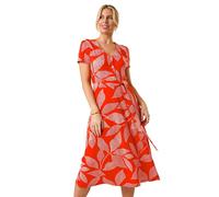 Petite Leaf Tie Waist Midi Dress Roman Coral 14