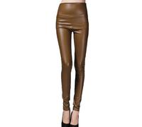 Petite Leather Look Leggings for Women High Rise Stretchy Faux LeatherPants for Women Winter Leggings Faux Leather Pu Trousers Plain Stretchy High Waisted Legging Stretch Trousers Pants Brown