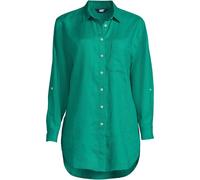 Petite Linen Roll Sleeve Relaxed Tunic Shirt lands end Green 10-12