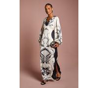 Petite Long Sleeve Placement Print Midi Dress Coast Mono 8