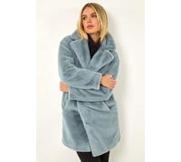 Roman Originals Women Faux Fur Coat - Ladies Jackets Teddy Bear Plush Casual Soft Fluffy Textured Oversized Warm Cosy Autumn Winter Flattering - Petite Light Blue - Size 16