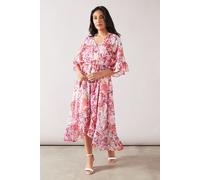 Petite Mixed Floral Drop Hem Frill Midi Dress Wallis Ivory 10