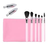 Petite N Pretty Essential Eyeshadow Brush Set with Duck Clips - Pink Makeup Bag, 6 Artist Brushes & Hair Accessories for Girls, Kids, Teens, and Tweens