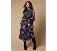 Petite Occasion Floral Glitter Lace Trim Midi Dress Oasis Black 10