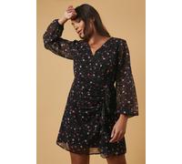 Petite Occasion Floral Ruffle Wrap Mini Dress Oasis Black 12