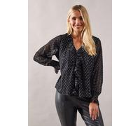Petite Occasion Ruffle Front Metallic Blouse Wallis Black 10