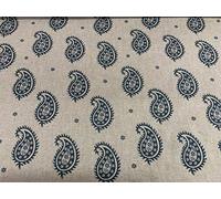 Petite Paisley Linen Indigo Blue 140cm Wide Designer Material Sewing Upholstery Curtain Craft Fabric (Metre)