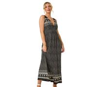 Roman Originals Maxi Dress for Women UK Ladies Twist Knot Front Empire Waist Summer Party Casual Holiday Bohemian Beach Cruise Evening Long Sleeveless V Neck Jersey - Petite Noir Palm - Size 20