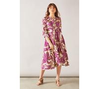 Petite Palm Viscose Linen Shirt Dress Wallis Red 16