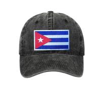 Petite Pine Cuba Baseball Cap with Washed Cotton Fabric,Hat with Embroidered Cuban Patch,Sun Hat,Adjustable Baseball Cap for Unisex Men Women Teens Washed Baseball Black