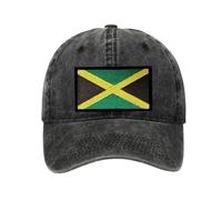 Petite Pine Jamaica Baseball Cap with Washed Cotton Fabric,Hat with Embroidered Jamaican Patch,Sun Hat,Adjustable Baseball Cap for Unisex Men Women Teens Washed Baseball Black