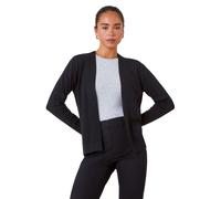 Roman Petite Plain Stretch Cardigan for Women UK - Ladies Autumn Everyday Winter Holiday Edge to Edge Comfy Long Sleeve Soft Thin Knit Jumper Desk to Dinner Sweaters - Black - Size 12