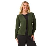 Roman Petite Plain Stretch Cardigan for Women UK - Ladies Autumn Everyday Winter Holiday Edge to Edge Comfy Long Sleeve Soft Thin Knit Jumper Desk to Dinner Sweaters - Petite Khaki - Size 16
