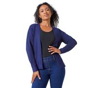 Roman Petite Plain Stretch Cardigan for Women UK - Ladies Autumn Everyday Winter Holiday Edge to Edge Comfy Long Sleeve Soft Thin Knit Jumper Desk to Dinner Sweaters - Navy - Size 14