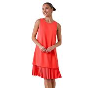 Roman Petite Sleeveless Pleated Hem Shift Dress for Women UK - Ladies Everyday Holiday Spring Summer Round Neckline Comfy Soft Evening Vacation Work Party - Petite Coral - Size 12