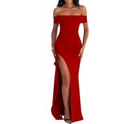 Petite Plus Size Dresses Women's Elegant Bodycon Off Shoulder Sleeveless High Split Ruched Long Formal Evening Dress Women Formal Dress Lace (Red, S)