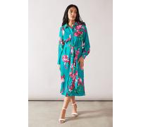 Petite Premium Floral Belted Shirt Dress Wallis Green 16