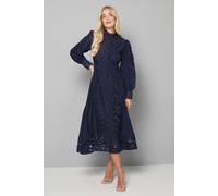 Petite Premium Lace Collarless Shirt Dress Wallis Navy 12
