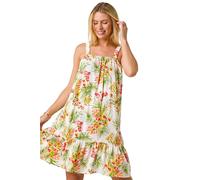 Petite Print Strap Detail Frill Hem Dress Roman Ivory 16
