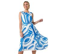 Petite Print Tie Waist Pleated Dress Roman Navy 12