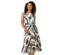 Petite Print Tie Waist Pleated Dress Roman White 12