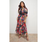Petite Printed Lace Trim Pleated Midi Dress Oasis Floral 6