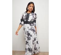 Petite Printed Lace Trim Pleated Midi Dress Oasis Multi 14