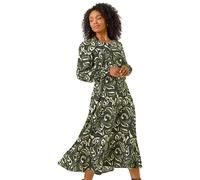 Petite Printed Shirred Midi Dress Roman Khaki 18