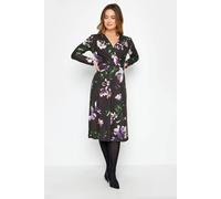 Petite Printed Wrap Dress M&Co Black 16