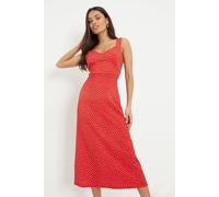 Womens Petite Red Spot Strappy Midi Dress Red 14