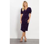 Petite Sequin Velvet Wrap Dress M&Co Purple 10