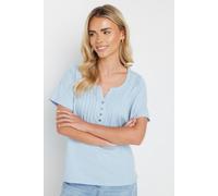 M&Co Petites Petite Cotton Short Sleeve Henley Top - Women's Light Blue