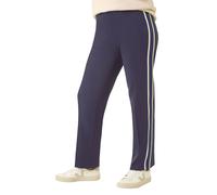 Roman Petite Side Stripe Ponte Trouser for Women UK - Ladies Autumn Everyday Winter Holiday Straight Leg Comfy Elastic Waist Soft Full Length Bottoms Office Desk Pants - Petite Navy - Size 18