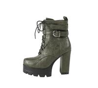 Petite Size 5-6 High Heel Lace-Up Ankle Boots for Women - Fashion Fall Winter Booties for Daily Wear, Party, Travel,Green,7 UK