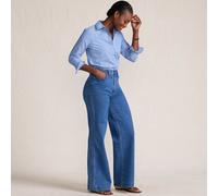 Petite Soft Denim Braided Seam Wide Leg Jeans lands end Blue 14-16