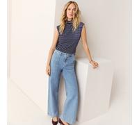 Petite Soft Denim Wide Leg Utility Jeans, High Waisted lands end Mid Blue 10