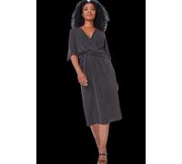 Roman Originals Petite Sparkle Stretch Mini Dress for Women UK - Ladies Autumn Everyday Winter Holiday Pull-On V Neck Short Sleeves Comfy Soft Vacation Work - Black - Size 12
