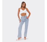 Petite Split Hem Jeans In Light Blue Bleached Denim., Women's Size UK 12