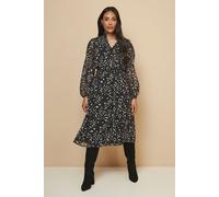 Petite Spot Pintuck Belted Midi Dress Wallis Black 16