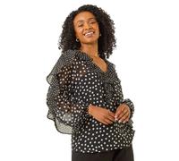 Petite Spot Print Frill Top Roman Black 14
