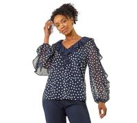 Petite Spot Print Frill Top Roman Navy 14
