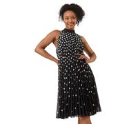Petite Spot Print Halter Pleat Dress Roman Black 14